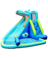 Costway Inflatable Kids Hippo Bounce House Slide Climbing Wall Splash Pool w/ Bag