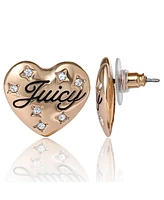 Juicy Couture Crystal-Embellished Heart Stud Earrings with Iconic Logo Design