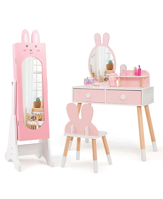 Costway Kids Vanity Set Princess Makeup Dressing Table and Chair with Jewelry Armoire