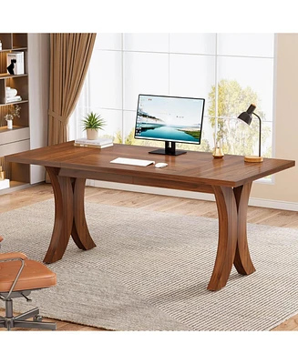 Tribesigns Executive Desk, 63-Inch Large Office Desk, Wood Computer Writing Desk, Mid-Century Laptop Desk Meeting Room Table, Modern Business Workstat