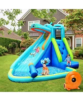 Costway Inflatable Kids Hippo Bounce House Slide Climbing Wall Splash Pool w/740W Blower