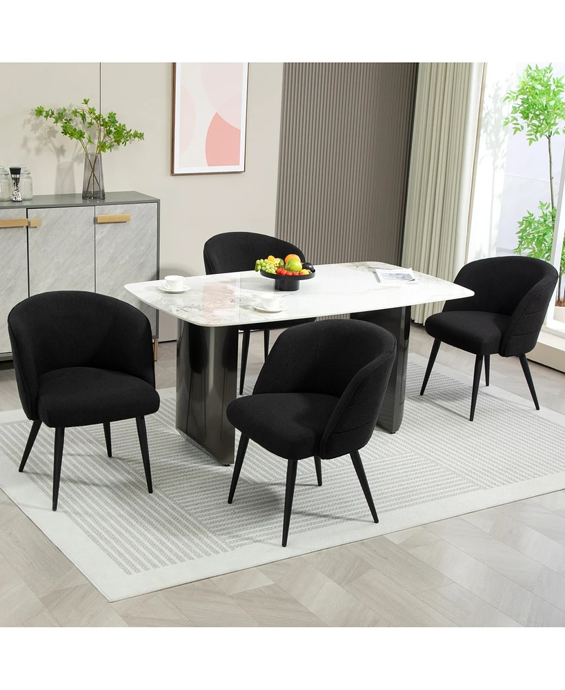 Dyhome Upholstered Fabric Dining Chairs with Black Metal Legs, Modern Curved Backrest Kitchen Chairs