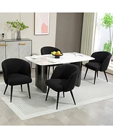 Dyhome Upholstered Fabric Dining Chairs with Black Metal Legs, Modern Curved Backrest Kitchen Chairs