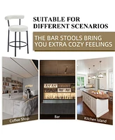 Dyhome Bar Stools Set of 4, 28 Inches Modern Counter Height Bar Stools with Curved Back Metal Legs, Upholstered Tall Barstools for Kitchen Island, Caf