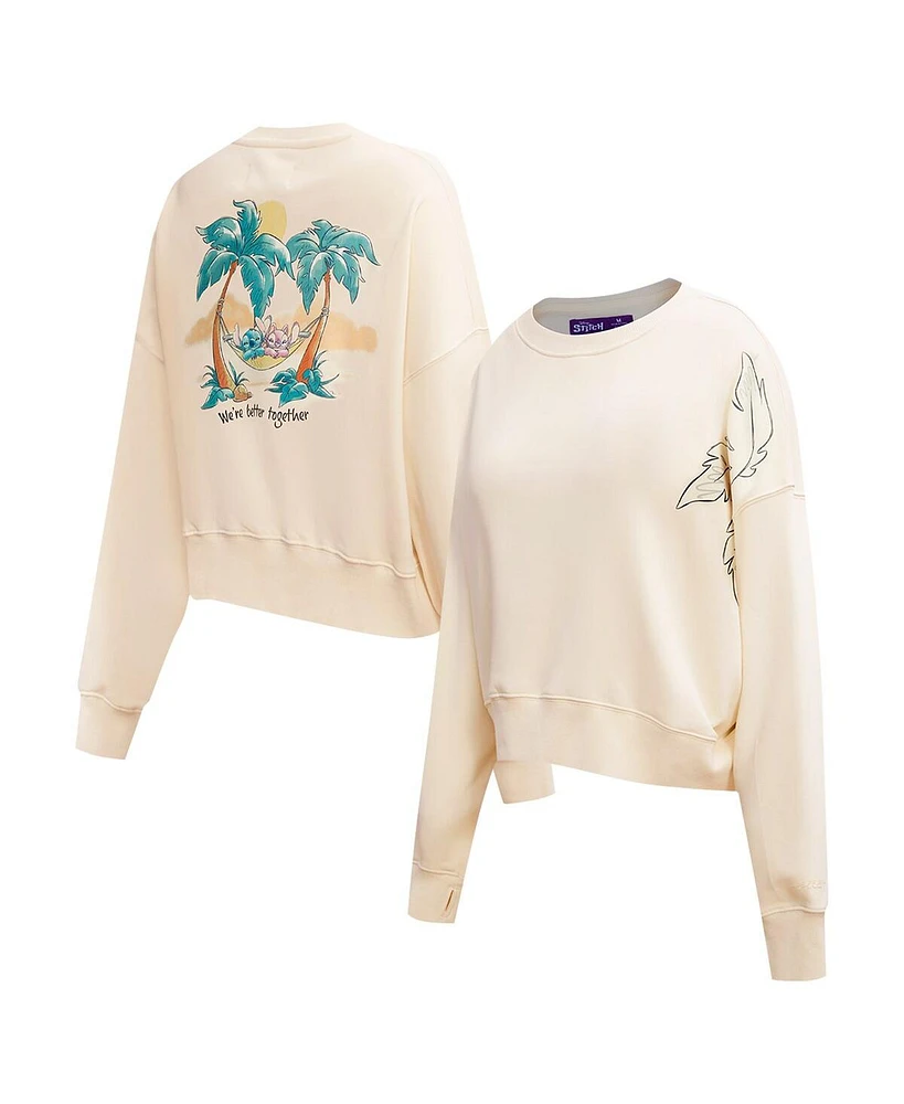 Freeze Max Women's Cream Lilo and Stitch We're Better Together Loose Fit Cropped Pullover Sweatshirt