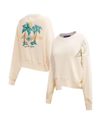 Freeze Max Women's Cream Lilo and Stitch We're Better Together Loose Fit Cropped Pullover Sweatshirt