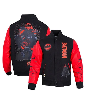 Freeze Max Men's Black/Red Batman Comics Signal Full-Zip Varsity Jacket