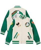 Freeze Max Big Boys and Girls Mickey Mouse Cream/Kelly Green Friends Winning Go Team Full-Zip Varsity Jacket