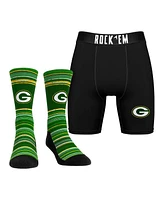 Rock 'Em Men's Green Bay Packers Primary Crew Socks Boxer Briefs Combo Pack