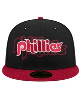 New Era Men's Black Philadelphia Phillies Shadow Stitch 59FIFTY Fitted Hat