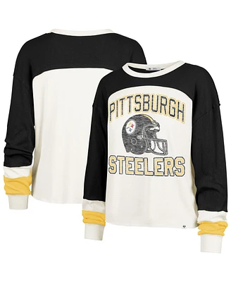 '47 Brand Women's Cream Pittsburgh Steelers Double Header Curve Toni Long Sleeve T-Shirt