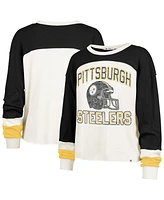 '47 Brand Women's Cream Pittsburgh Steelers Double Header Curve Toni Long Sleeve T-Shirt