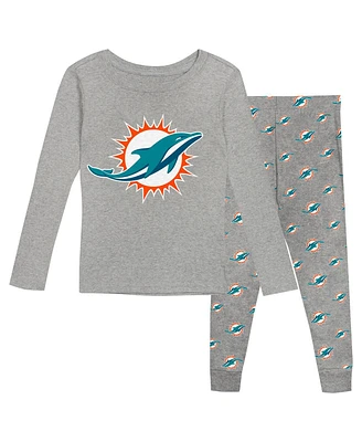 Outerstuff Preschool Heather Gray Miami Dolphins Long Sleeve T-Shirt and Pants Sleep Set