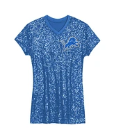 Outerstuff Big Girls Aidan Hutchinson Blue Detroit Lions Sequin Player Name Number V-Neck Dress