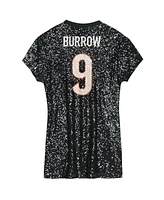 Outerstuff Big Girls Joe Burrow Black Cincinnati Bengals Sequin Player Name Number V-Neck Dress