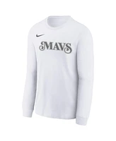 Nike Big Boys and Girls White Dallas Mavericks 2024/25 City Edition Wordmark Performance Long Sleeve T-Shirt