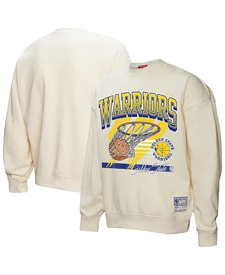 Mitchell & Ness Women's Cream Golden State Warriors Brush Bucket Pullover Sweatshirt