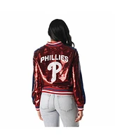 The Wild Collective Women's Maroon Philadelphia Phillies Sequin Full-Zip Bomber Jacket