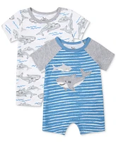 Baby Essentials Boys 2-Pc. Shark Rompers Set