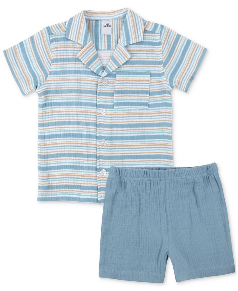 Baby Essentials Boys 2-Pc. Striped Shirt & Shorts Set