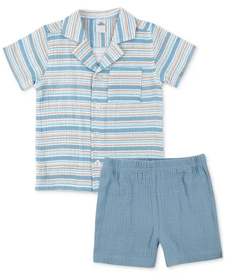 Baby Essentials Boys 2-Pc. Striped Shirt & Shorts Set