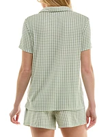 Roudelain Women's Short-Sleeve Gingham Henley Pajama Set