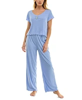 Roudelain Women's Lettuce-Hem Pointelle Pajama Set