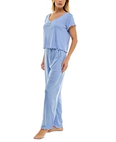 Roudelain Women's Lettuce-Hem Pointelle Pajama Set