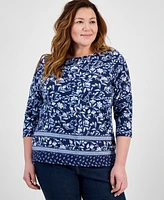 Style & Co Plus Printed Pima Cotton 3/4-Sleeve Top