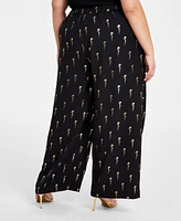 Nina Parker Plus Metallic Script-Print Pants
