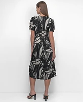 Dkny Women's Printed Ladder Lace Trim Dress