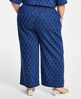 Nina Parker Plus Diamond-Texture Wide-Leg Jeans