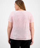 Anne Klein Plus Sequin-Embellished Short-Sleeve Top