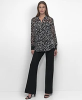 Dkny Women's Chiffon Animal-Print Semi-Sheer Blouse
