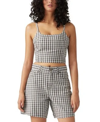 Levis Premium Womens Jadine Denim Tank High Rise Check Print Baggy Shorts
