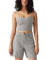 Levis Premium Womens Jadine Denim Tank High Rise Check Print Baggy Shorts