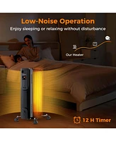 Oil Radiant Heater with Adjustable Thermostat Remote Overheat & Tip-Over Protection