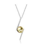 Sterling Silver Two-Tone with 14K Gold Plated Sphere and White Gold Plated Asymmetrical Bar Design Necklace