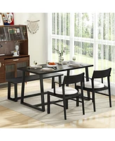 4 Pieces Dining Table Set Kitchen with 2 Armchairs & 1 Bench for