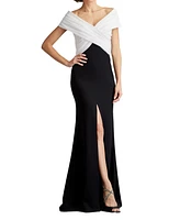 Tadashi Shoji Benz Pleated Portrait Collar Gown