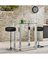 Gymax Set of 2 Adjustable Round Leather Seat Hydraulic Swivel Bar Stool