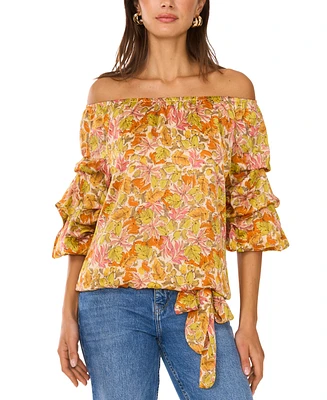 Vince Camuto Women's Printed Off-The-Shoulder Bubble-Sleeve Top