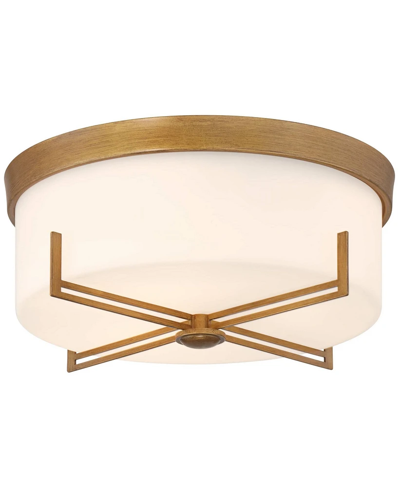 Possini Euro Design Henning 15 1/2" Modern Flush-Mount Ceiling Light Fixture Kitchen Foyer Hallway Round Gold Finish White Glass Shade Metal Bedroom B