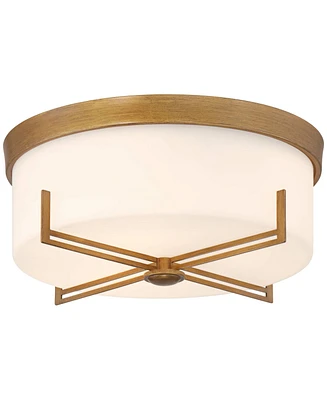 Possini Euro Design Henning 15 1/2" Modern Flush-Mount Ceiling Light Fixture Kitchen Foyer Hallway Round Gold Finish White Glass Shade Metal Bedroom B