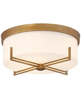 Possini Euro Design Henning 15 1/2" Modern Flush-Mount Ceiling Light Fixture Kitchen Foyer Hallway Round Gold Finish White Glass Shade Metal Bedroom B