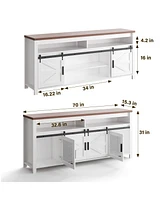 gaomon Farmhouse Industrial Tv Stand for 55/60Inch Tv - Sliding Barn Door, Wood Rustic Media Console Storage Cabinet