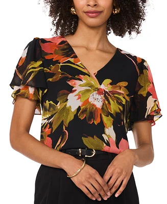 Vince Camuto Women's Floral V-Neck Tulip-Sleeve Top