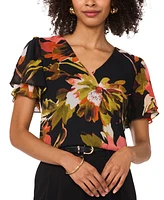 Vince Camuto Women's Floral V-Neck Tulip-Sleeve Top