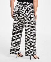 Nina Parker Plus Geo-Print Straight-Leg Sweater Pants