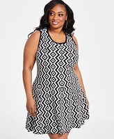 Nina Parker Plus Geo-Print Fit & Flare Sweater Dress